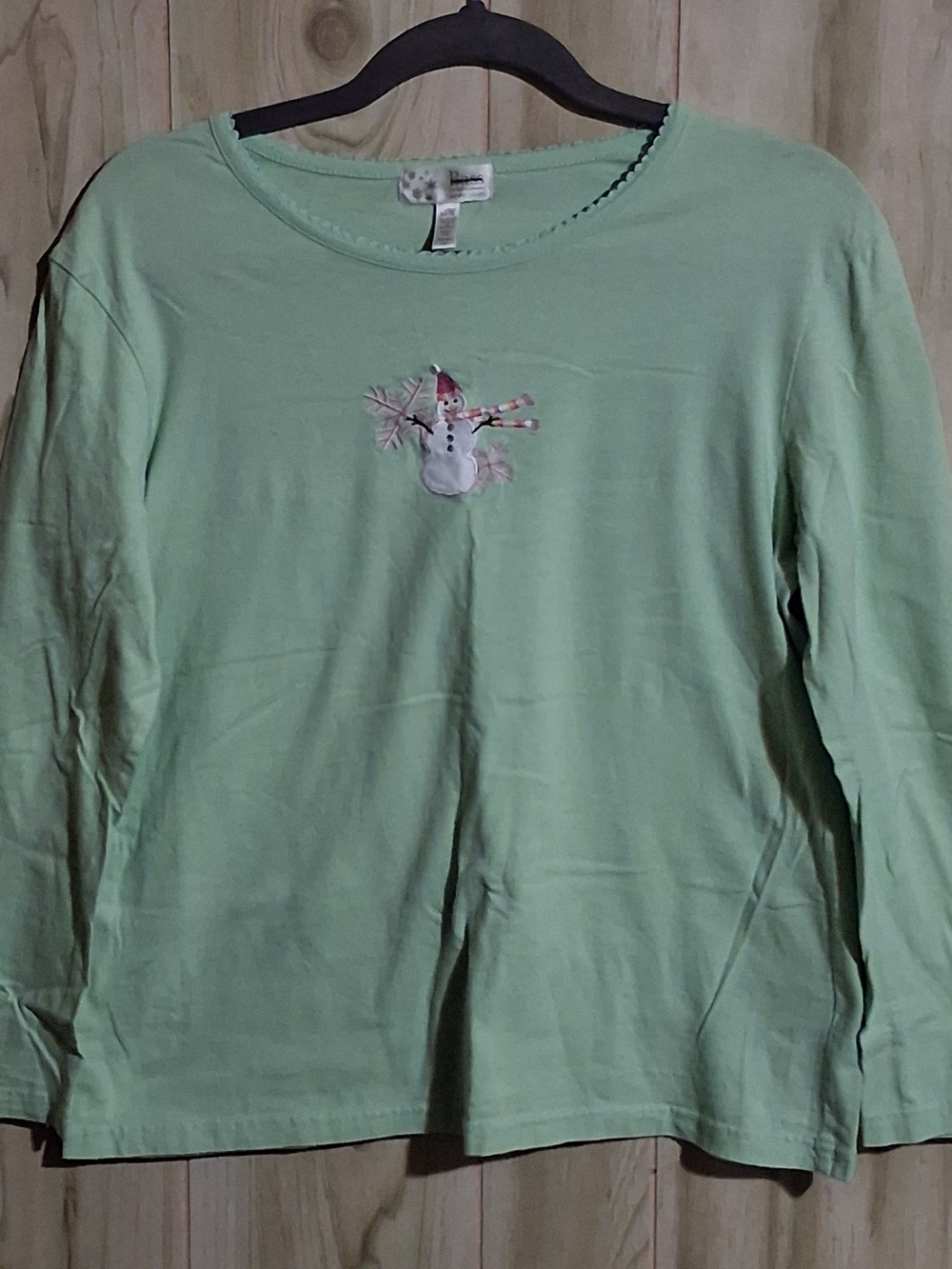 Bass Light Green Crewneck Shirt with Snowman Patch